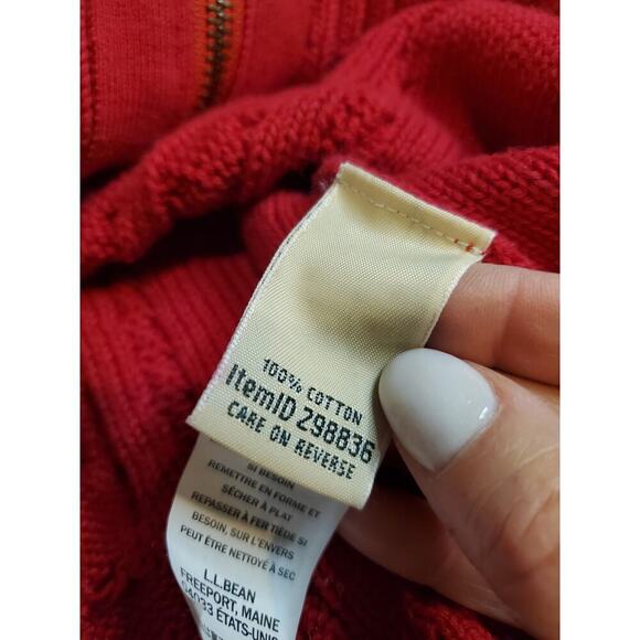 L.L. Bean Cotton Cableknit Full Zip‎ Cardigan Red size Medium - Picture 8 of 9